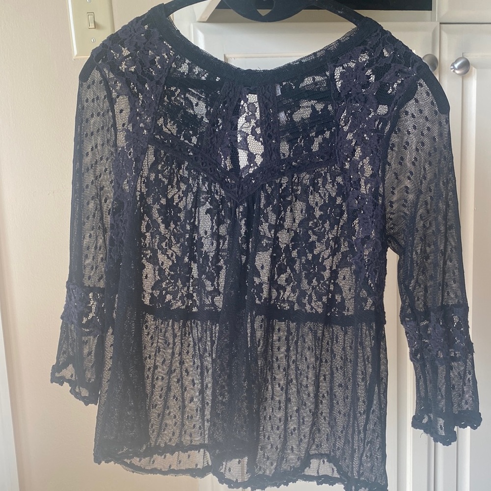 Free People Black Lace Top Sheer